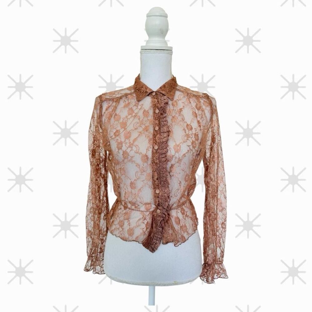 NWT Vintage Ligali Women's Sheer Floral Lace Blouse Size M